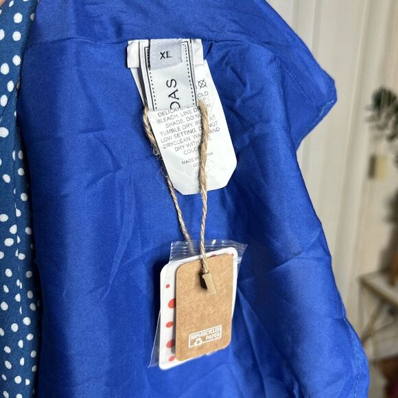 Rihoas Midi Dress Dress Blue with White Polka Dot Open Midriff Size XL NEW - Picture 7 of 9